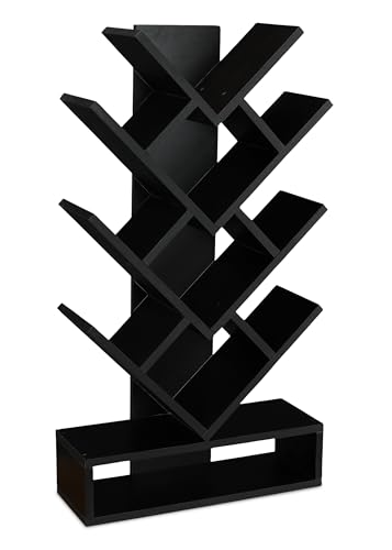 Image of SBF Furniture Tree Bookshelf Floor Standing Bookcase Free Standing Multipurpose Storage Rack for Books Magazines Organizer Showcase DIY (45000-BLACK, 45000)