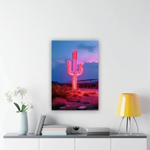 Poster toile cactus néon grand format 50x76 cm haute définition