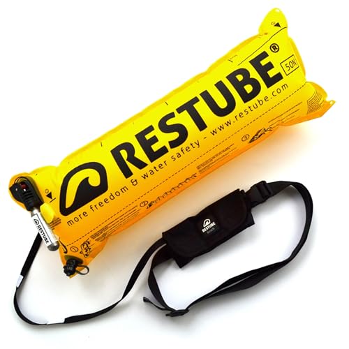 Restube Beach CO2 Schwimmboje - Für EIN sicheres Gefühl im Wasser - auslösbare Rettungsboje - Schwimmboje für Erwachsene und Kinder ab 10 Jahre - Boje für SUP, Schwimmen, Schnorcheln & Schwimmhilfe