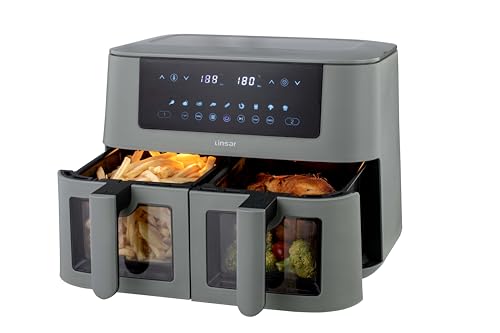 Linsar Dual Zone Heteluchtfriteuse met dubbele kamer, 8 liter, Air Fryer, 2 manden met kijkvenster, touchscreen, 9 voorinstellingen - 3000W