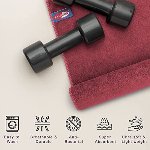 Image of Sassoon Unisex Microfiber Gym Towel in 450 GSM (Set of 2, Crimson) 40cmX60cm- Fast Drying & Light Weight Ultra Absorbent Sports Towel