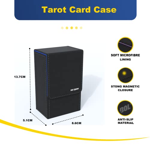 Boltquan Czarne etui na karty tarota z niebieskim wnętrzem; składane etui na karty tarota z magnetycznym zamknięciem pokrywy; pasuje do standardowej talii kart tarota; uchwyt mierzy standardowy