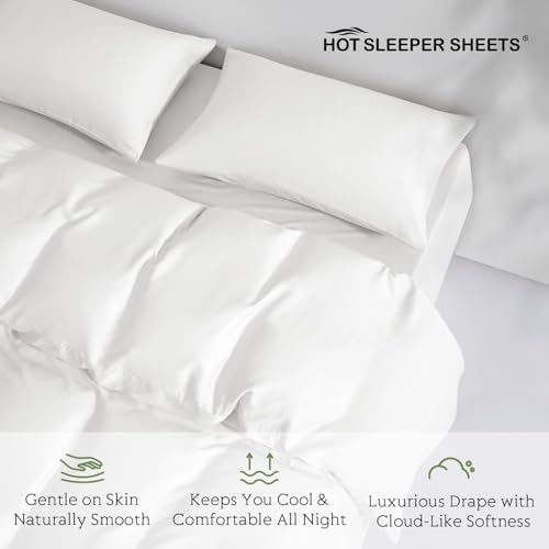 Tencel Duvet Cover Set, Full/Queen Size Cooling Duvet Cover for Hot Sleepers, 100% Eucalyptus Lyocell, 3 Pieces, 1 Zipper Closure Duvet Cover (90" x 90") and 2 Pillowcases (20" x 30") - White - Thumbnail 3