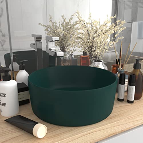 Lavabo rond vasque céramique vert foncé mat 40 cm petit lavabo invités chic