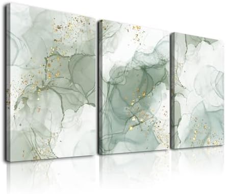 Sage Green Wall Art Set of 3,Abstract Green Wall Decor Living Roo...