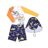 Jungen 3-teiliger Rashguard Sonnenschutzanzug Langarm Badeoutfit mit -Schutz Mütze für Kleinkinder Babys