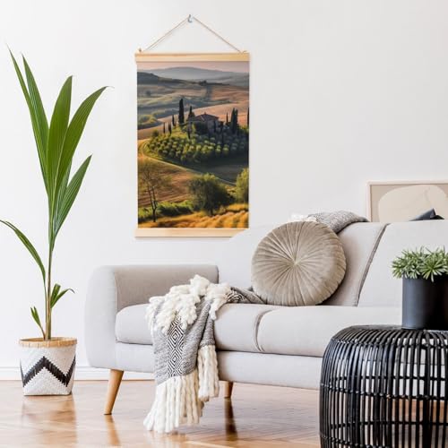 Poster paysage Toscane suspendu en bois 91x61 cm
