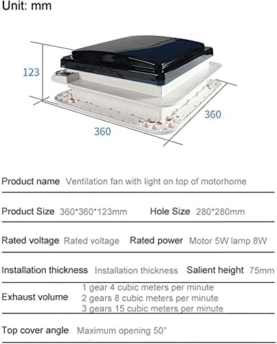 High-Performance RV Roof Vent Fan - 28cm x 28cm Exhaust Skylight for Caravan, Motorhome & Camper, Efficient Ventilation System, Quiet Operation, Easy Installation