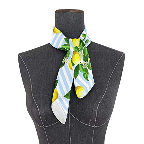 Yellow Lemon with Leaf on Stripe Women's Polyester Square Scarf Chiffon Lightweight Neck Head Scarves Kerchief for Women Girls3