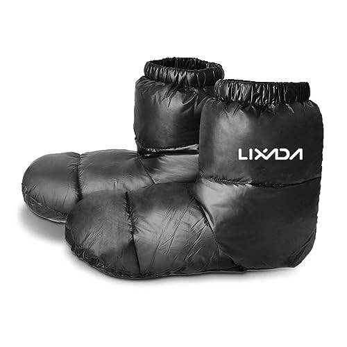 LIXADA Ultralight Winter Duck Down Booties Warm Socks Slippers Warm Soft Cozy Water-Resistant for Camping Sleeping Bag Men Women Winter Duck Down Booties Slipper Boots