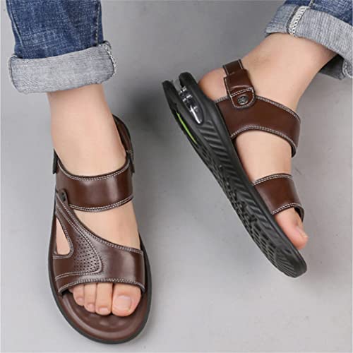 Men Sandals Split Leather Sandals Beach Shoes Outdoor Anti-Slip Casual Shoes Slippers Breathable Footwear(42)4