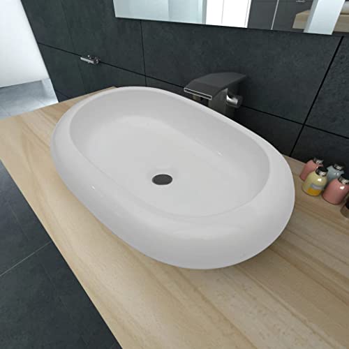 Lavabo Ovale Sottopiano, in Ceramica Bianca Lucida per Bagno Moderno, Design Elegante con Forma Ergonomica, 63 x 42 cm