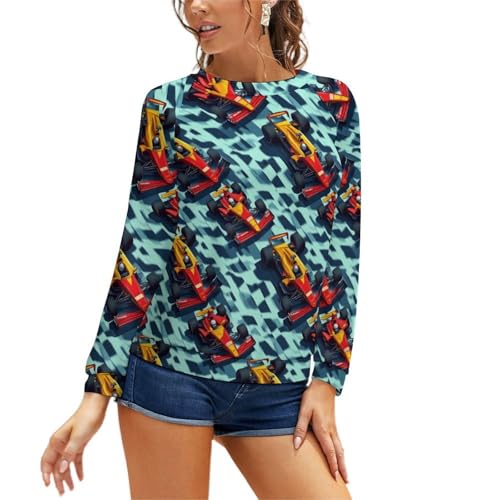 Sweat-shirt imprimé voitures de course de dessin animé avec manches longues amples - 7