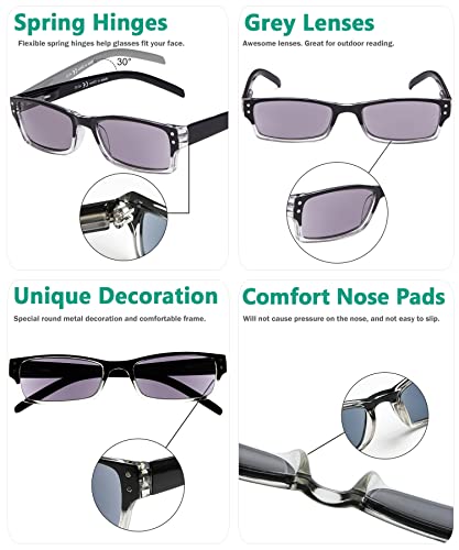 Image of Eyekepper 1.25 Reading Sunglasses Women, Grey Lens Readers for Men, 4 Pack