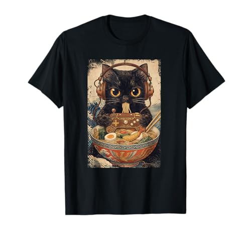Cute Kawaii Anime Gamer Cat Ramen Retro Japanese Gaming Boy T-Shirt