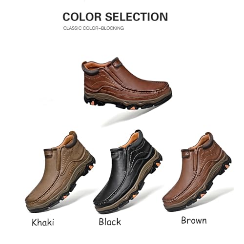 Tokouk Mens Breathable Hand Stitching Leather Slip On Ankle Boots, Classic Outdoor Moccasin Chukka Boots Non-Slip Casual Hiking Boots2