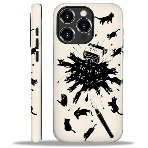 ZHEGAILIAN Case for iPhone 16 Pro Max,Durable Drop Protection Shockproof Silicone + Hard PC 2 in 1 Hybrid Protective Cover with Stylish Pattern Design Cute Ink Cat