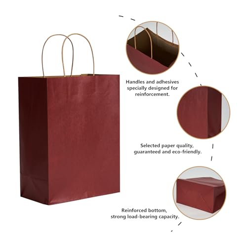 Image of RACETOP Red Gift Paper Bags 50 Pack 8x4.5x10.8 in Medium with Handles