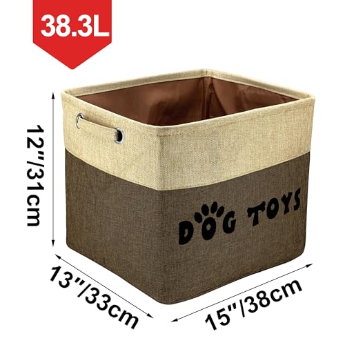 PET ARTIST Large Dog Toy Basket Bin - Rectangular Storage Box Chest Organizer for Dog Toys,Coats,Clothing,Apparel & Accessories & Blanket,Brown,15"x13"x12" - Thumbnail 4