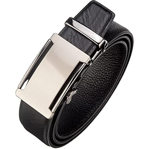 Tolumo Men's Leather Belt 3.5cm Wide Automatic Buckle Ratchet Belts T221 Black 115cm Cover
