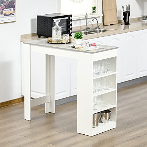 HOMCOM Mesa de Bar Mesa Alta Tipo Bistró de Cocina con Estantería de 4 Niveles Estilo Moderno de Melamina para Comedor Salón 115x50x102,7 cm Blanco y Gris - imagen 2