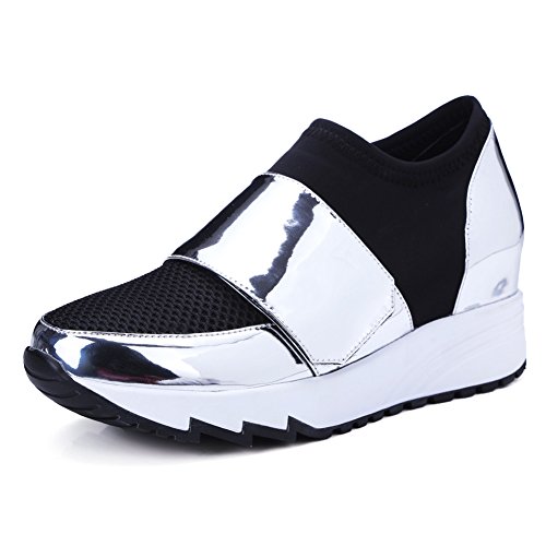 MINIVOG Women's Treaded Height Increasing Composite Toe Sneaker Shoes Black 4.5