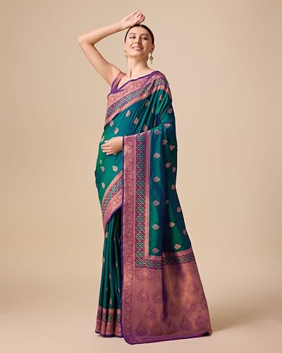 Image of Monjolika Fashion Women's Pure Kanjivaram Style Banarasi Soft Silk Saree With Blouse Piece For Wedding