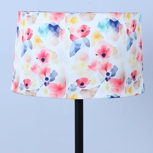 Image of tu casa Black Metal-Iron Base Foldable Floor Lamps with Flower Print & Satin Shade for Bedroom, Living Room, Lounge, Office Area, Gifting Without Bulb for Home Decoration (Height - 53 inch)