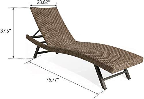 Ulax Furniture Outdoor Wicker Chaise Lounge Adjustable Padded Patio Reclining Chaise Lounger Chairs With Non-Rust Aluminum Frame And Wheels, Set Of 2 #TOP1