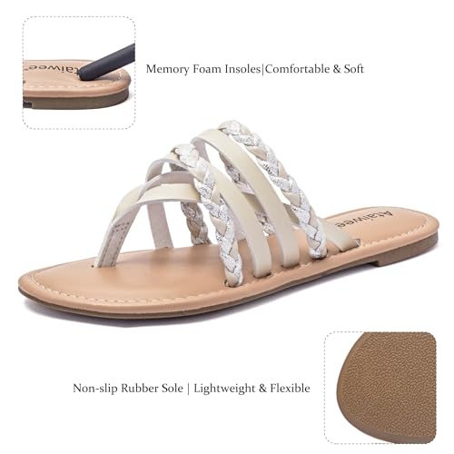 Image of Ataiwee Women's Flat Slide Sandals - Comfortable Open Toe Design,Casual Slip-On with Ankle Strap,Hook-and-Loop Closure Summer Sandals.
