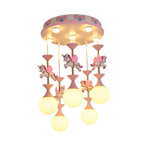 SXSKPP Lámpara de araña Creativa Moderna para habitación Infantil, carrusel de Luces, decoración Minimalista Moderna para Dormitorio de niño y niña, 5 Luces, Comedor, Hierro Forjado, ilum