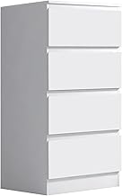 FWStyle Slimline 4 Drawer Chest Bedroom Furniture Matt White Finish H99 x W40 x D40cm
