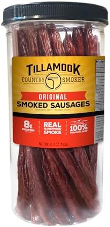 Tillamook Country Smoker Real Hardwood Smoked Sausages, Original Beef, 15.2 Ounce Tall Jar, 20 Count