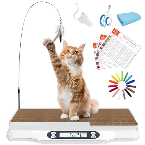 Kanmeii Multifunctional Pet Scale Max 66 Lbs Cat Dog Scale with LCD Display & Hold/Tare Function for Kittens Puppies Includes Scratcher Toys and Health Supplies