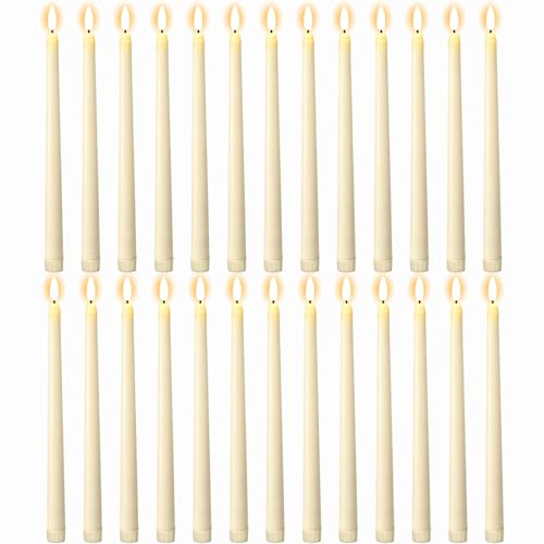 Image of GenSwin 26 Pcs Flameless Taper Candles with 3D Wick, Long LED Taper Candles Battery Operated, Flameless Battery Tall Candlesticks for Home Party Wedding Christmas Decorations(Ivory, D0.78 inch x H11 inch)