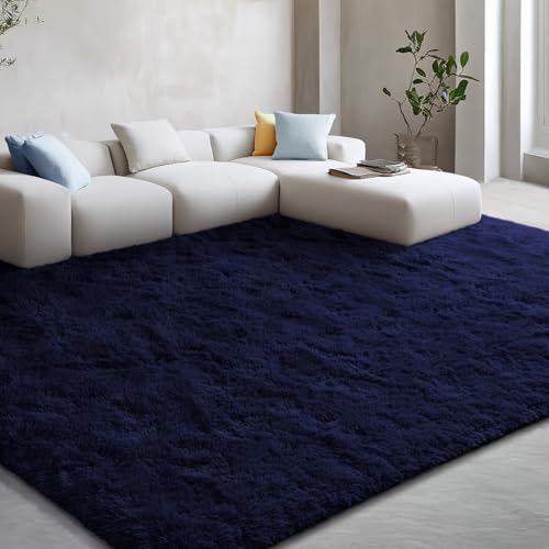 EVOIONOS Ultra Soft Area Rug for Bedroom, 4x6 Machine Washable Fluffy Shag Rug for Living Room, Plush Non Slip Carpet Indoor Floor Bedside Nursery Kids Girls Room Dorm, Home Decor Aesthetic, Navy Blue