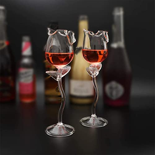 image for GQU Fancy Red Wine Goblet Wine Cocktail Glass 100ml Rose Flower Shape 