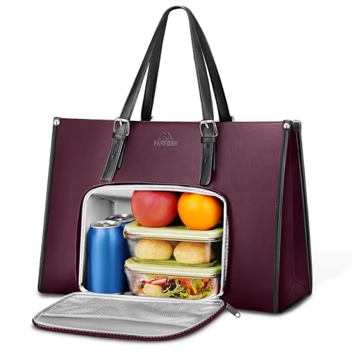 MATEIN Laptop Handtasche Damen, Laptoptasche 15.6 Zoll mit Isolierted Lunch-Fach, Lunchtasche Leder, Aktentasche Wasserdicht, Shopper Tasche Damen Groß, Handtasche Mit Kühlfach für Office, Lila