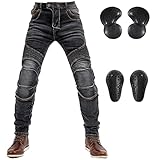 LOMENG Motorcycle Riding Jeans Motorbike Motocross Pants Protective Trousers Safety CE Knee Hip Removable Armored for Men Black 34, 34 Regular