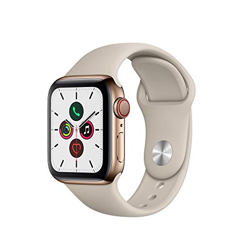 Image of Apple Watch Series 5 (GPS + Cellular, 40mm) - Gold Stainless Steel Case with Stone Sport Band