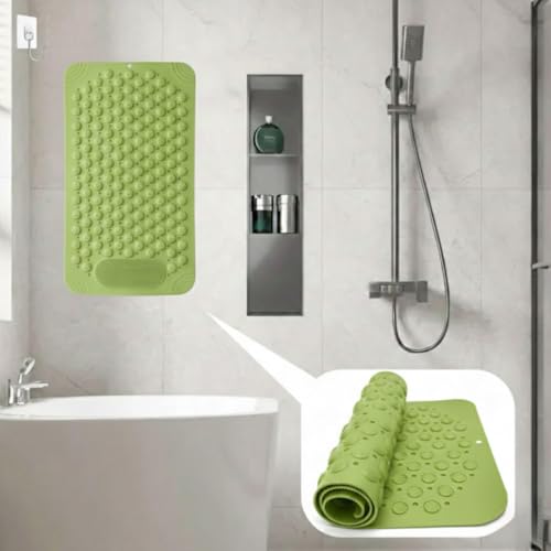 Image of Charge -X Anti Slip Bath Mat with Foot Scrubber for Bathroom | 2-in-1 Silicone Shower Mat with Suction Cups & Drainage Holes | Deep Cleaning Foot Scrubber Massage Mat (70 x 35 cm) Green