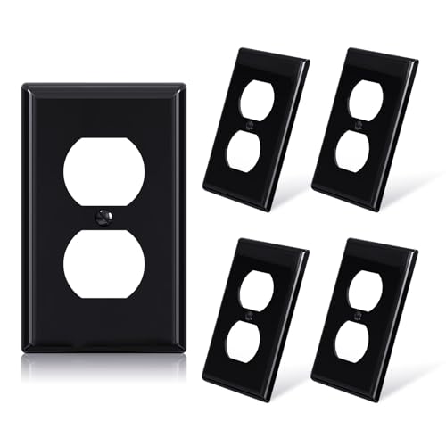 ELEGRP Duplex Receptacle Outlet Covers, 1-Gang Standard Size Wall Plates, Unbreakable Polycarbonate Dual Outlet Faceplates Covers, UL Listed, Color-matched Screws Included (5 Pack, Glossy Black)