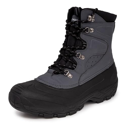 LONDON FOG Breckenridge Waterproof Mens Winter Boots - Leather Insulated Mens Snow Boots - Grey, Black or Brown - Mens Medium or Extra Wide Widths Size 7 to 15 grey wide 9