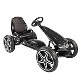 Lemodo Go Kart Tretfahrzeug schwarz – Kinderfahrzeug mit Handbremse verstellbarem Sitz, Mercedes Tretauto für Kinder von 3-8 Jahre, GoKart Pedalfahrzeug, Outdoor-Fahrzeug mit Pedalantrieb Soundlenkrad