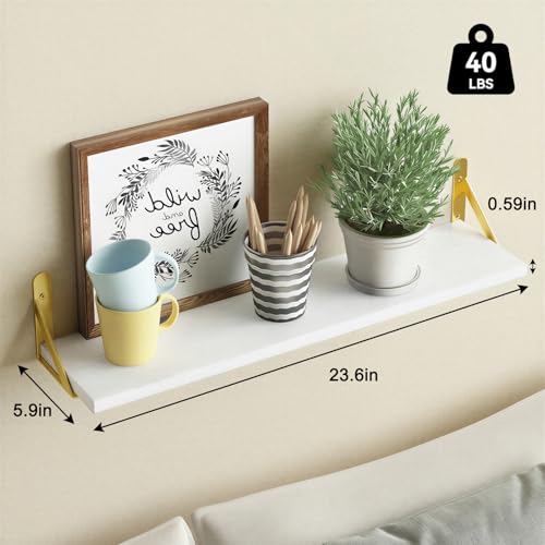 Image of YGEOMER White Floating Shelves for Wall, Farmhouse 23.6 Inch Wall Shelves for Bedroom, Bathroom Storage, Living Room and Kitchen Decor (Set of 6 White)