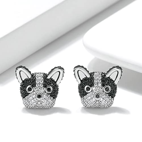 Frenchie French Bulldog Or Boston Terrier Stud Earrings Puppy Dog Doggie Cz Cubic Zirconia Black White Pup Paw Print Jewelry For Woman Girls Ginger Lyne Collection #TOP1