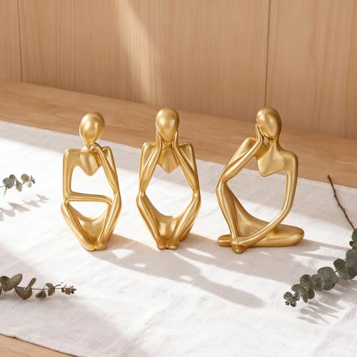 Set de 3 Estatuas Abstractas Doradas de Resina