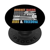 Grille de barbecue Drapeau américain Vintage Brisket Ribs & Freedom PopSockets PopGrip Adhésif