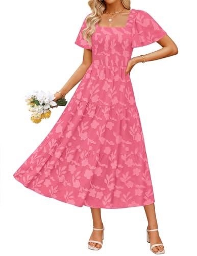 Image of ZESICA Wedding Guest Dresses for Women Summer 2026 Boho Floral Midi Dress Flowy Beach Vacation Graduation Long Dresses