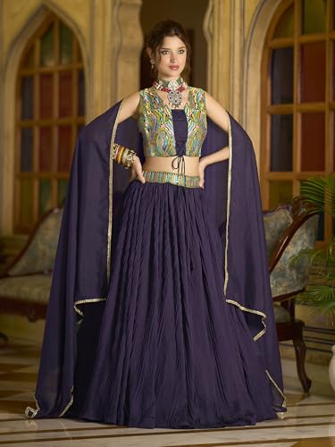 Image of PURVAJA Women's Silk Semi-Stitched Lehenga choli